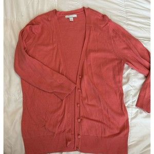New York & Company Womens Cardigan Sweater M Peach Pink V Neck Workwear